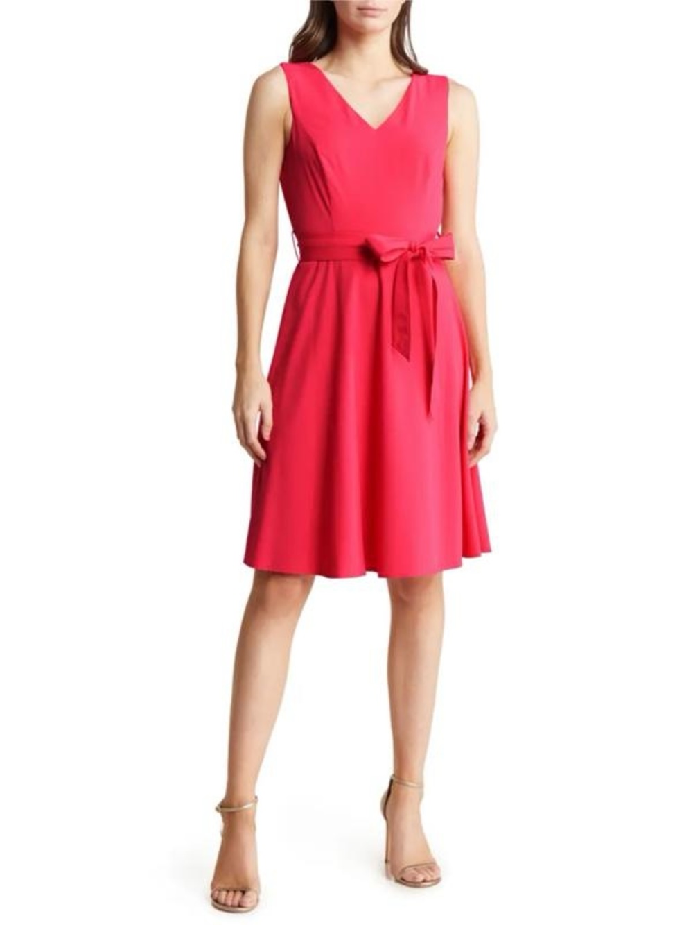 Calvin Klein V-neck, Fit & Flare Dress ~Gorgeous Watermelon Pink ~ Size 10